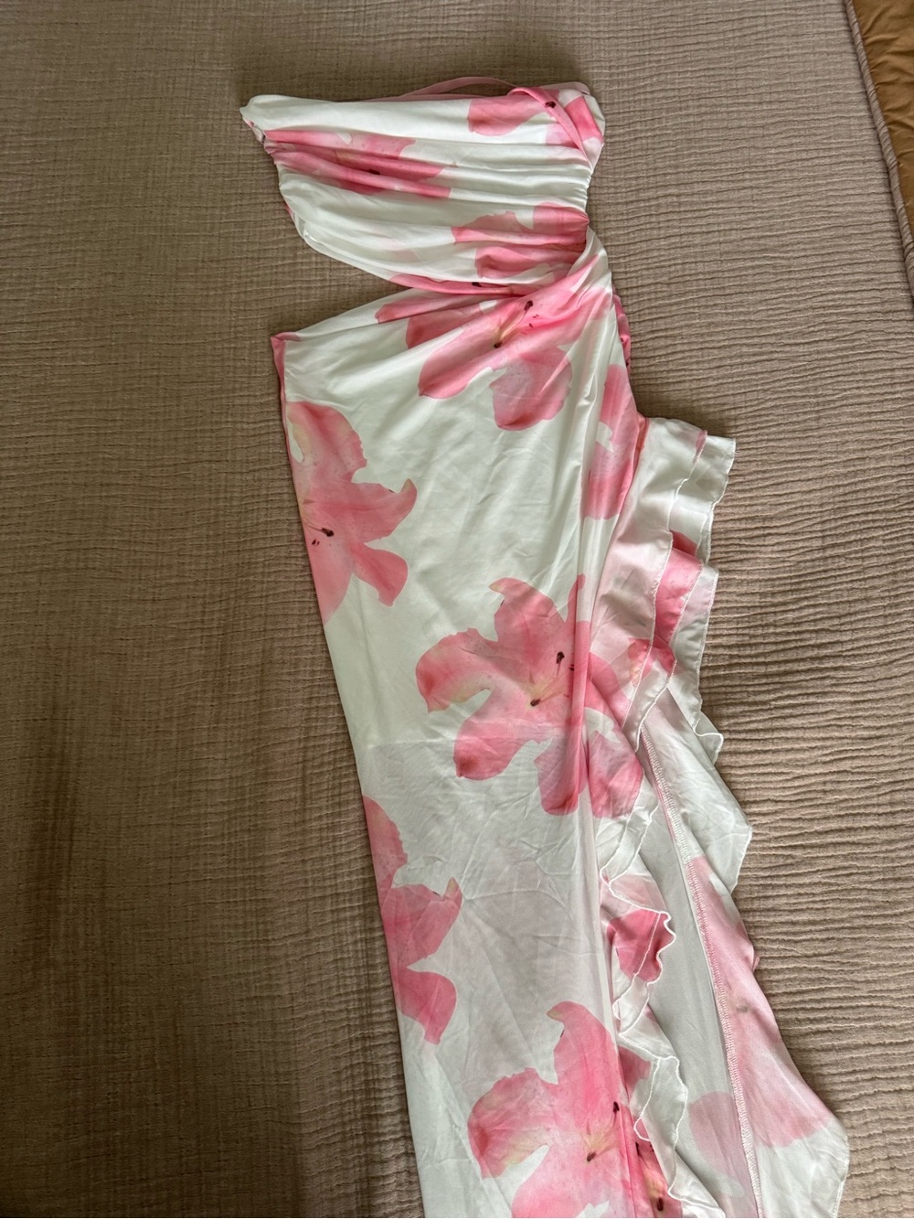 SHEIN White Strapless Maxi Dress with Pink Floral Print